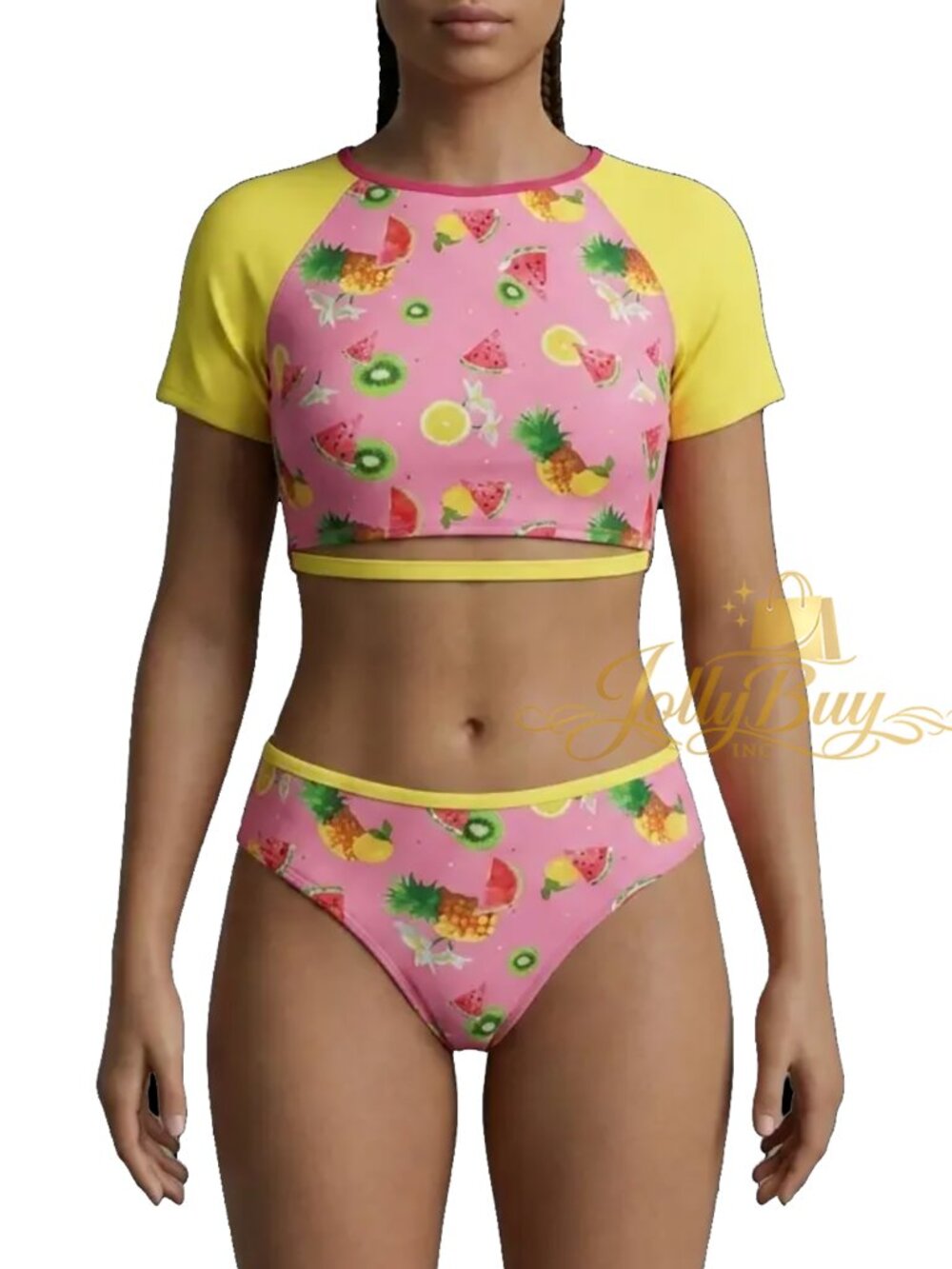 Jantzen Girls Swimsuit Pink Lime Bikini 2-Pc Swim Set UPF 50+ Short Sleeve NEW - Picture 2 of 7